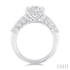 1 1/3 ctw Princess Shape Princess and Round Cut Diamond Semi Mount Engagement Ring in 14K White Gold