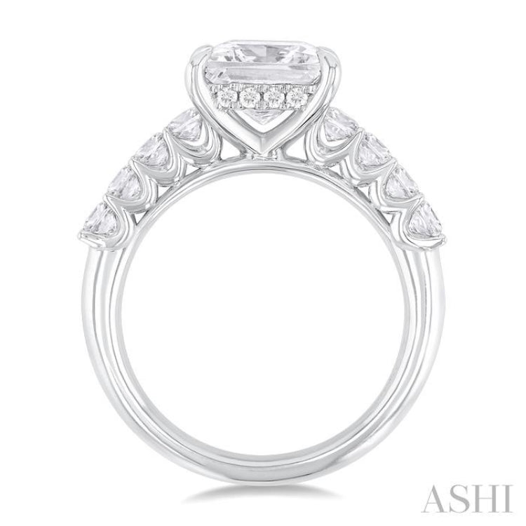 1 1/3 ctw Princess Shape Princess and Round Cut Diamond Semi Mount Engagement Ring in 14K White Gold