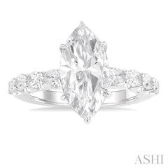 1 1/3 ctw Marquise Shape Oval and Round Cut Diamond Semi Mount Engagement Ring in 14K White Gold