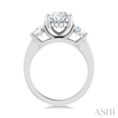 1.00 ctw Tri-Mount Past, Present and Future Oval Shape Center Round Cut Diamond Semi Mount Engagement Ring in 14K White Gold