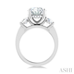 1.00 ctw Tri-Mount Past, Present and Future Oval Shape Center Round Cut Diamond Semi Mount Engagement Ring in 14K White Gold