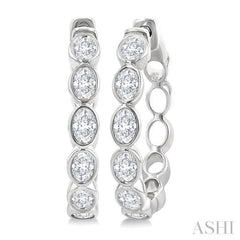 1 1/10 Ctw Bezel Set Oval Cut Diamond Fashion Hoop Earrings in 14K White Gold