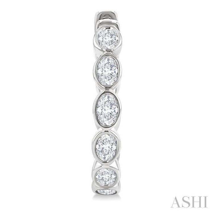 1 1/10 Ctw Bezel Set Oval Cut Diamond Fashion Hoop Earrings in 14K White Gold