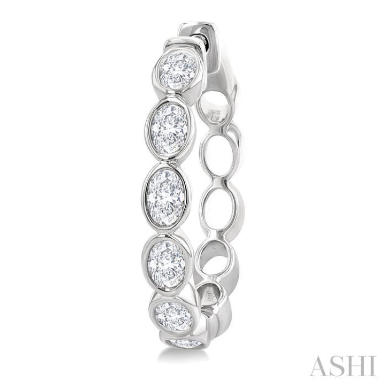 1 1/10 Ctw Bezel Set Oval Cut Diamond Fashion Hoop Earrings in 14K White Gold