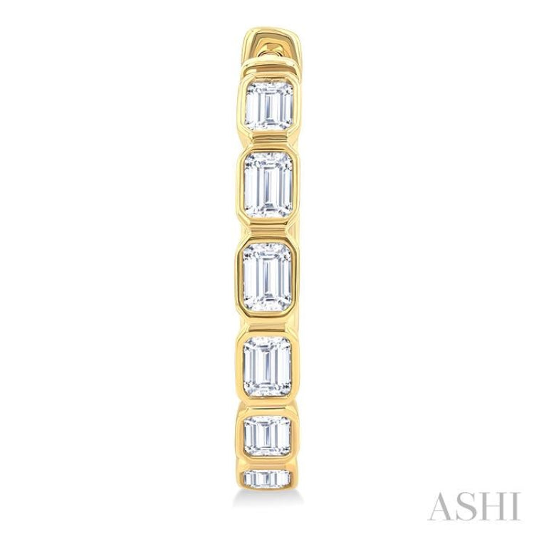 1 1/10 Ctw Bezel Set Emerald Cut Diamond Fashion Hoop Earrings in 14K Yellow Gold