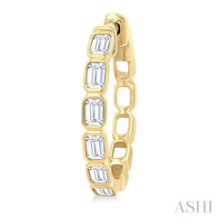 1 1/10 Ctw Bezel Set Emerald Cut Diamond Fashion Hoop Earrings in 14K Yellow Gold