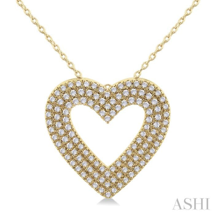 3/8 Ctw  Heart Shape Triple Row Round Cut Diamond Fashion Pendant With Chain in 14K Yellow Gold