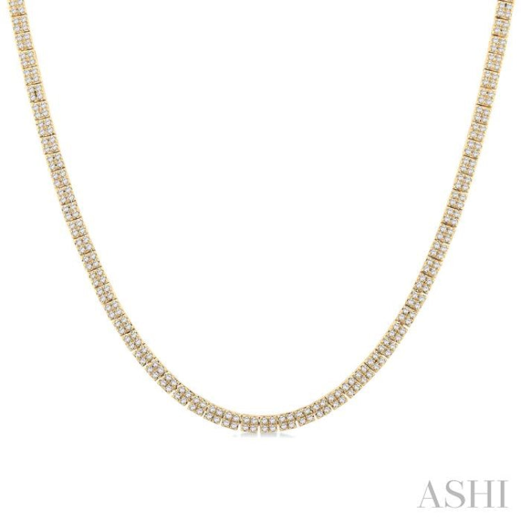 1.00 ctw Double Row Round Cut Diamond Necklace in 14K Yellow Gold