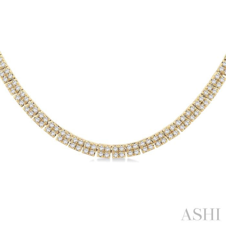 1.00 ctw Double Row Round Cut Diamond Necklace in 14K Yellow Gold