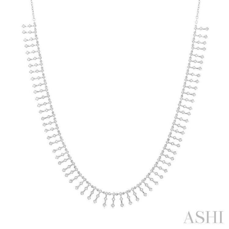 1 1/10 ctw Spikes Shape Round Cut Diamond Fashion Necklace in 14K White Gold