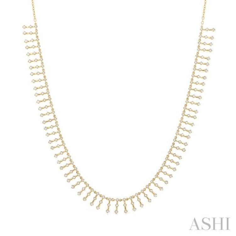 1 1/10 ctw Spikes Shape Round Cut Diamond Fashion Necklace in 14K Yellow Gold