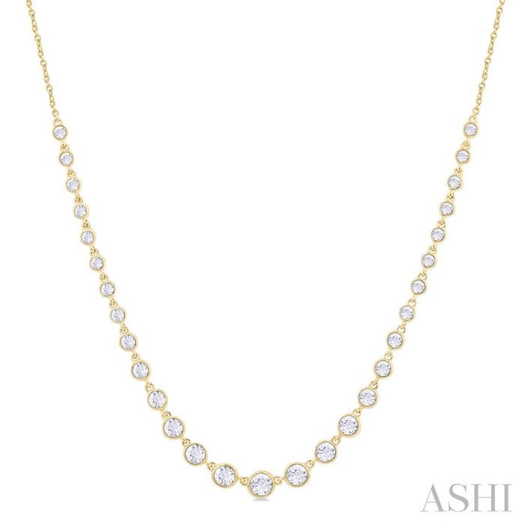 1 1/4 ctw Halfway Graduated Bezel Set Round Cut Diamond Tennis Necklace in 14K Yellow Gold