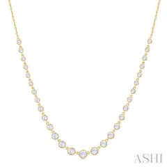 1 1/4 ctw Halfway Graduated Bezel Set Round Cut Diamond Tennis Necklace in 14K Yellow Gold