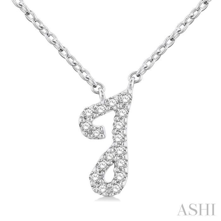 1/20 Ctw Initial 'J' Round cut Diamond Pendant With Chain in 14K White Gold