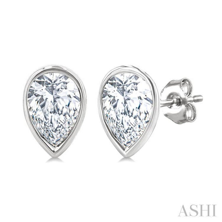 1/5 Ctw Petite Bezel Set Pear Cut Diamond Fashion Stud Earrings in 10K White Gold