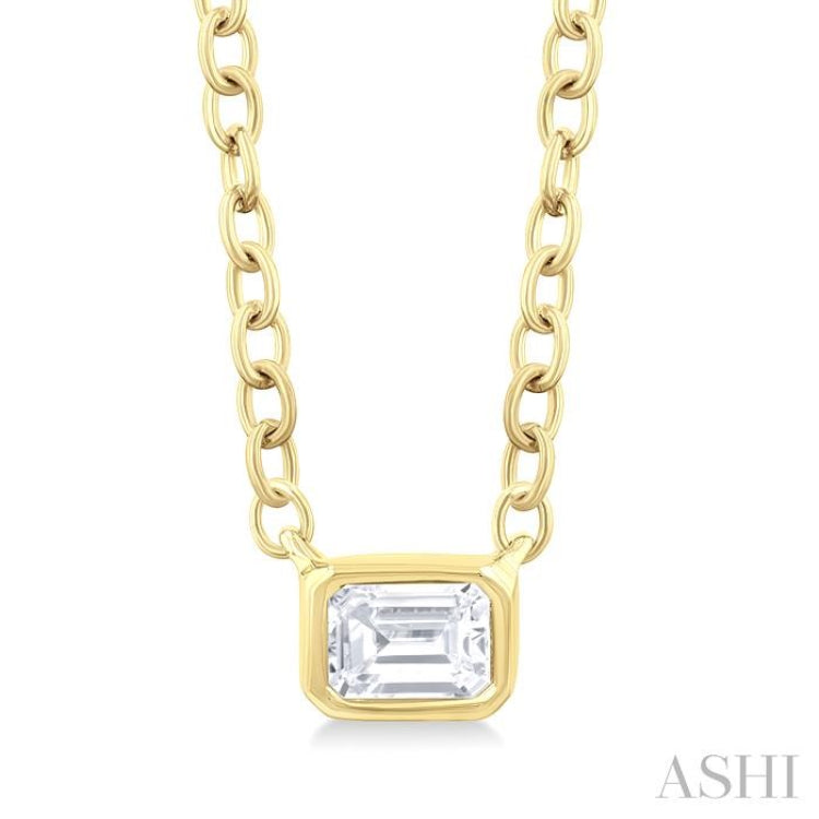 1/6 ctw Petite East-West Bezel Set Emerald Cut Diamond Fashion Pendant With Chain in 10K Yellow Gold