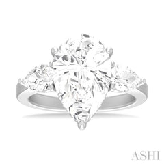 1.00 ctw Tri-Mount Centerpiece Pear and Round Cut Diamond Semi Mount Engagement Ring in 14K White Gold