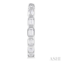 1.00 Ctw Bezel Set Emerald Cut Diamond Fashion Hoop Earring in 14K White Gold