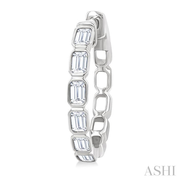 1 1/10 Ctw Bezel Set Emerald Cut Diamond Fashion Hoop Earrings in 14K White Gold