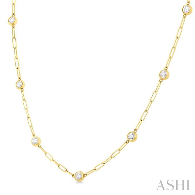 1.00 ctw Bezel Set Round Cut Diamond Paperclip Station Necklace in 14K Yellow Gold