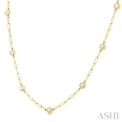 1.00 ctw Bezel Set Round Cut Diamond Paperclip Station Necklace in 14K Yellow Gold