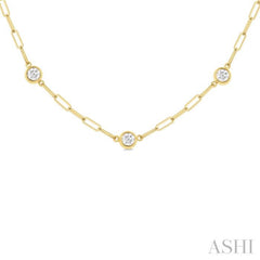 1.00 ctw Bezel Set Round Cut Diamond Paperclip Station Necklace in 14K Yellow Gold