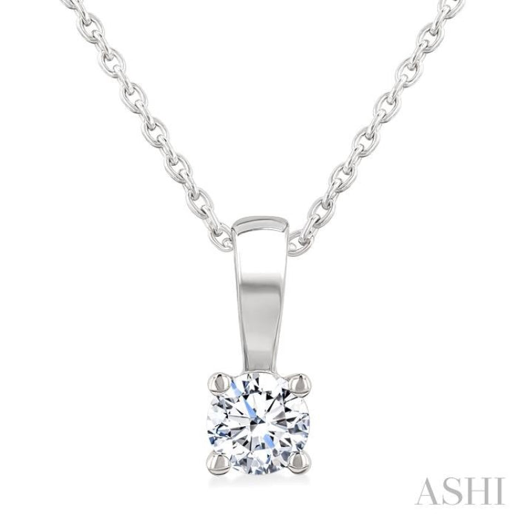 1/5 Ctw Prong Set Round Cut Diamond Solitaire Pendant With Chain in 14K White Gold