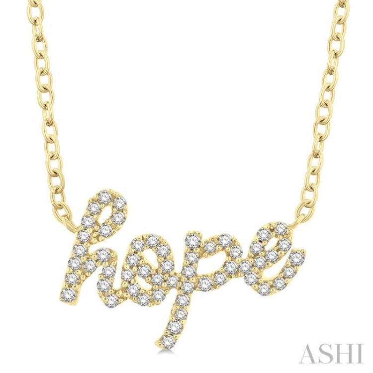 1/6 Ctw 'Hope' Script Round Cut Diamond Necklace in 10K Yellow Gold