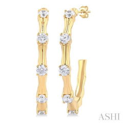 1/3 Ctw Bamboo Shoot Inspired Round Cut Diamond Fashion Half Hoop Earring in 14K Yellow Gold