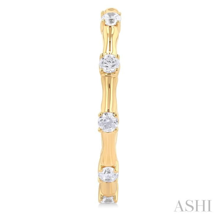 1/3 Ctw Bamboo Shoot Inspired Round Cut Diamond Fashion Half Hoop Earring in 14K Yellow Gold