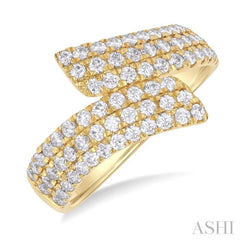 1.00 ctw Bypass Triple Row Round Cut Diamond Wide Fashion Band in 14K Yellow Gold