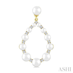2 MM-4.5 MM Drop Tear Round Shape Cultured Pearls and 1/4 Ctw Round Cut Diamond Fashion Earrings in 14K Yellow Gold