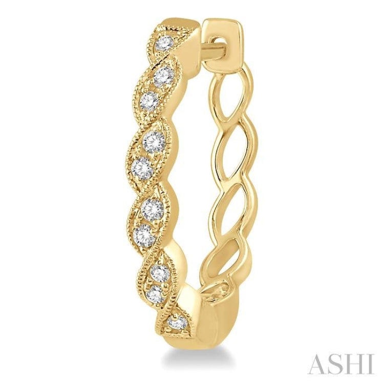 1/6 Ctw Braided Pattern Round Cut Diamond Hoop Earrings in 10K Yellow Gold