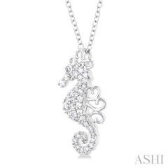 1/6 Ctw Petite Seahorse Round Cut Diamond Fashion Pendant With Chain in 10K White Gold