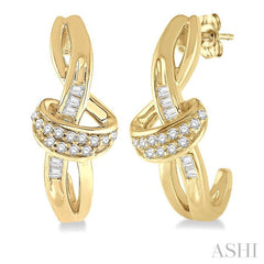 1/6 Ctw Twirl Entwined Baguette & Diamond Earrings in 10K Yellow Gold