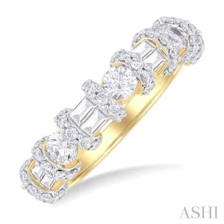 1.00 ctw Fusion Baguette and Round Cut Diamond Fashion Band in 14K Yellow Gold