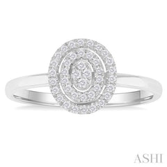 1/6 Ctw Double Halo Oval Shape Petite  Round Cut Diamond Fashion Ring in 10K White Gold