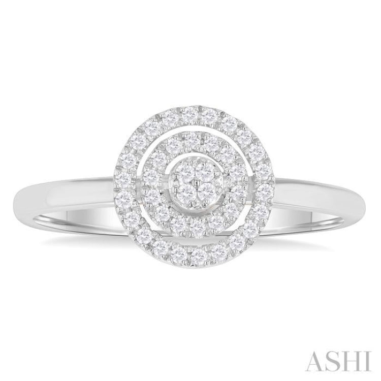 1/6 Ctw Double Halo Round shape Petite Round Cut Diamond Fashion Ring in 10K White Gold