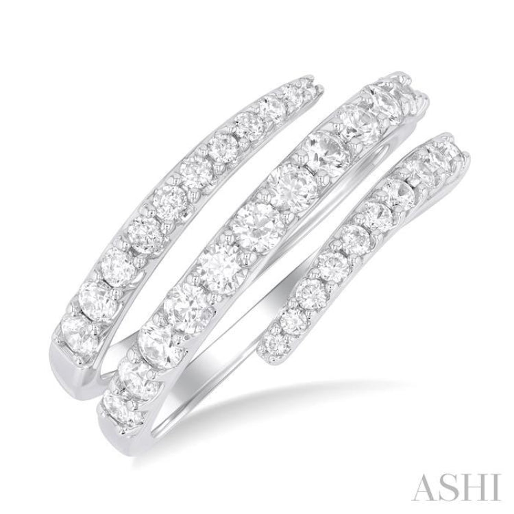 1.00 ctw Spiral Round Cut Diamond Fashion Open Wrap Band in 14K White Gold