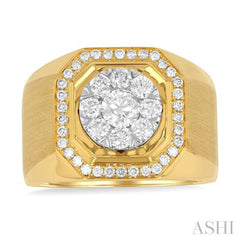 1 3/8 ctw Octagonal Shape Lovebright Round Cut Diamond Men's Ring in 10K Yellow and White Gold