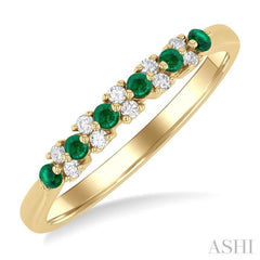 1.9 MM Emerald and 1/10 ctw Round Cut Diamond Precious Band in 14K Yellow Gold