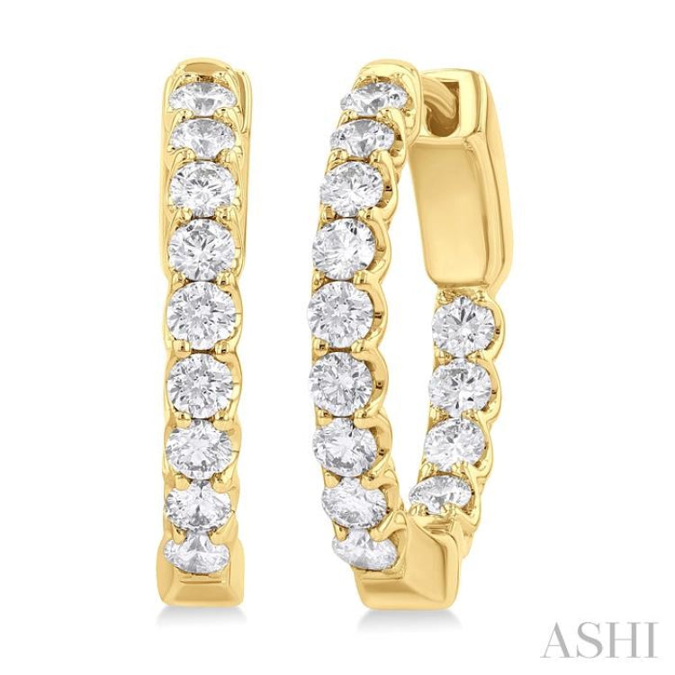 1.00 ctw Inside-Out Embellished Round Cut Diamond Hoop Earrings in 14K Yellow Gold