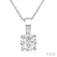 1.00 ctw Prong Set Round Cut Diamond Solitaire Pendant With Chain in 14K White Gold