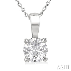 1.00 ctw Prong Set Round Cut Diamond Solitaire Pendant With Chain in 14K White Gold