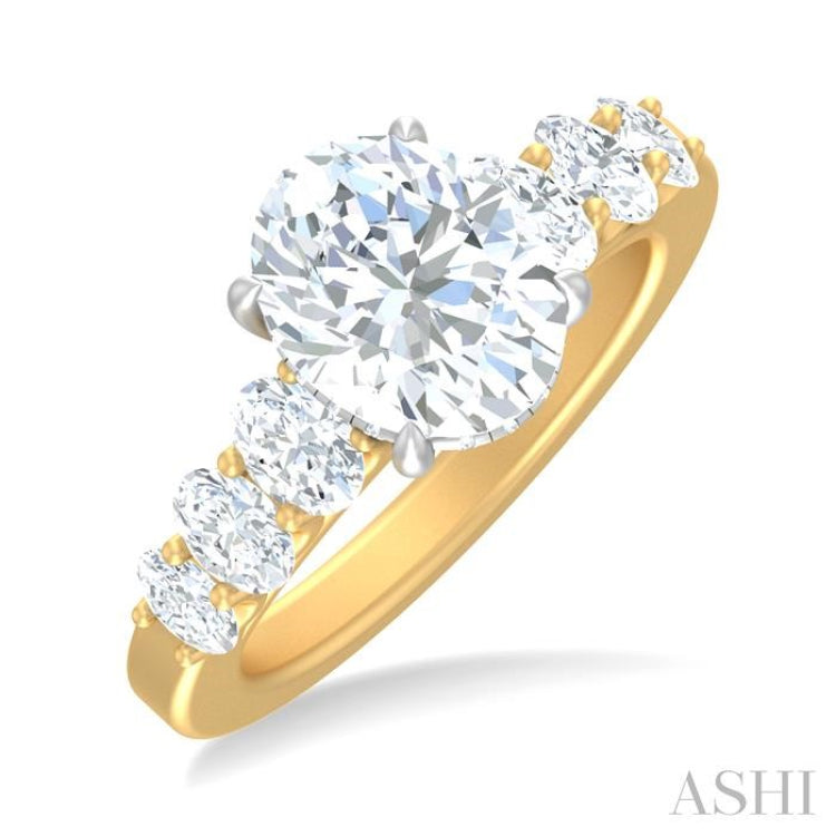 1 1/4 ctw Oval Shape Oval and Round Cut Diamond Semi Mount Engagement Ring in 14K Yellow and White Gold