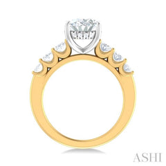 1 1/4 ctw Oval Shape Oval and Round Cut Diamond Semi Mount Engagement Ring in 14K Yellow and White Gold