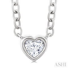 1/6 Ctw Petite Bezel Set Heart Shape Diamond Fashion Pendant With Chain in 10K White Gold