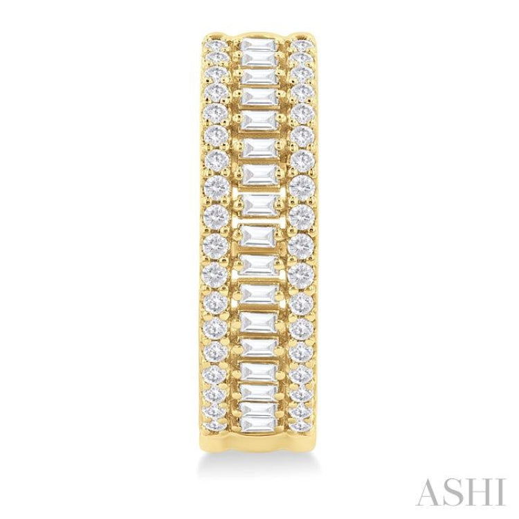 1.00 ctw Baguette and Round Cut Diamond Fashion Huggies in 14K Yellow Gold