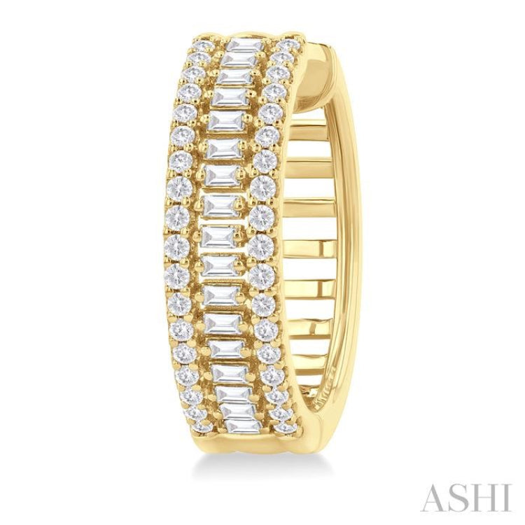 1.00 ctw Baguette and Round Cut Diamond Fashion Huggies in 14K Yellow Gold