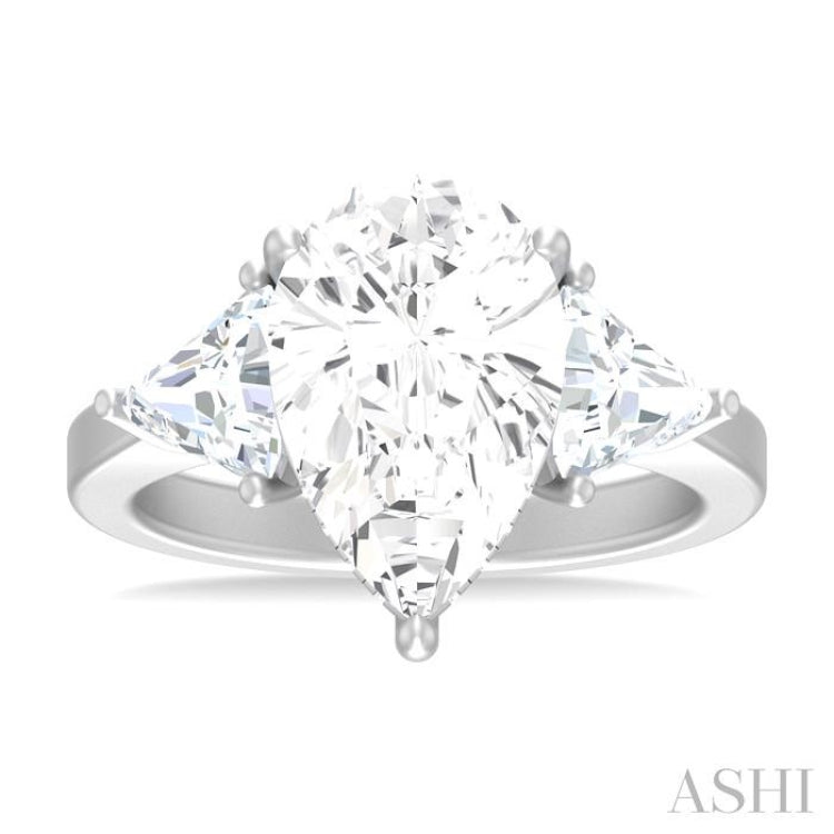 1.00 ctw Pear Shape Trillion Cut & Round Cut Diamond Semi Mount Engagement Ring in 14K White Gold